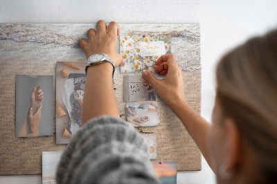 Bild mit Korkrückwand mit dem Motiv Veränderungen, die in den Strandsand geschrieben stehen