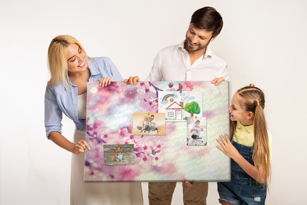 Kork-Pinnwand mit Motiv Blütenzweige in Pastelltönen