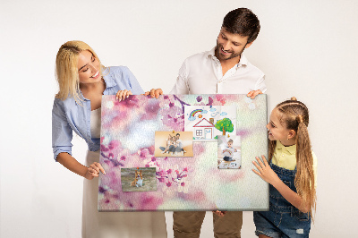 Kork-Pinnwand mit Motiv Blütenzweige in Pastelltönen