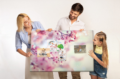 Kork-Pinnwand mit Motiv Blütenzweige in Pastelltönen