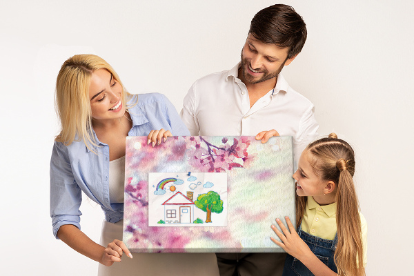 Kork-Pinnwand mit Motiv Blütenzweige in Pastelltönen