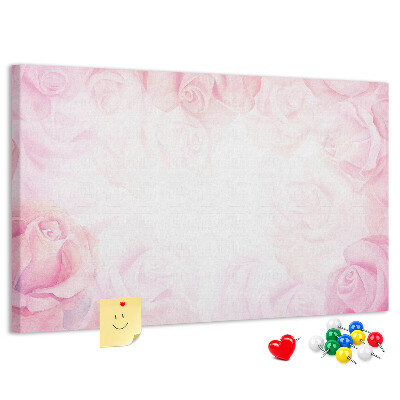 Bild mit Korkrückwand mit Motiv von zarten rosa Rosen