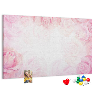 Bild mit Korkrückwand mit Motiv von zarten rosa Rosen