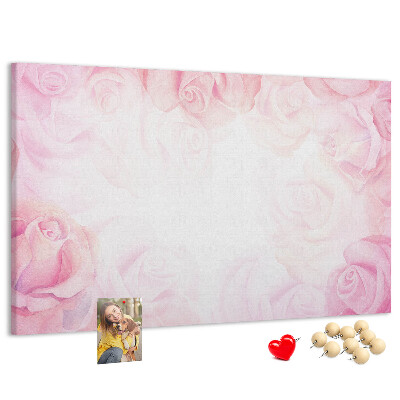 Bild mit Korkrückwand mit Motiv von zarten rosa Rosen