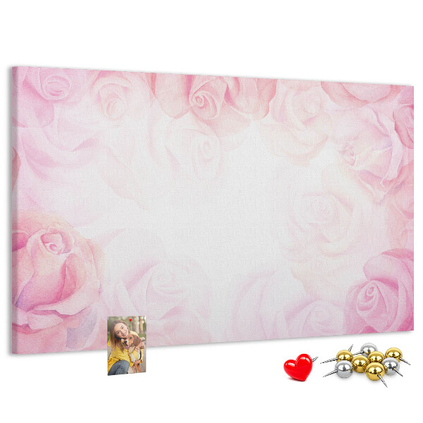Bild mit Korkrückwand mit Motiv von zarten rosa Rosen