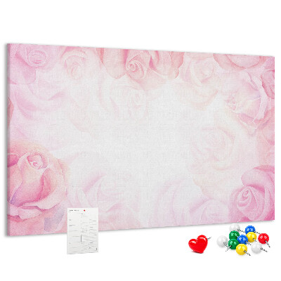 Bild mit Korkrückwand mit Motiv von zarten rosa Rosen