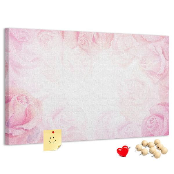 Bild mit Korkrückwand mit Motiv von zarten rosa Rosen