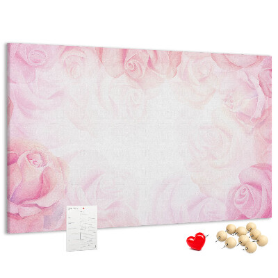 Bild mit Korkrückwand mit Motiv von zarten rosa Rosen