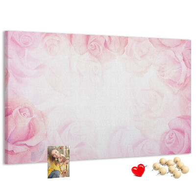 Bild mit Korkrückwand mit Motiv von zarten rosa Rosen
