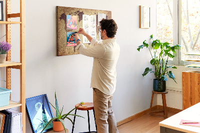 Korktafel mit Motiv einer antiken Weltkarte in Brauntönen