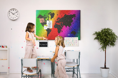 Korktafel mit Weltkartenmotiv in Regenbogenfarben