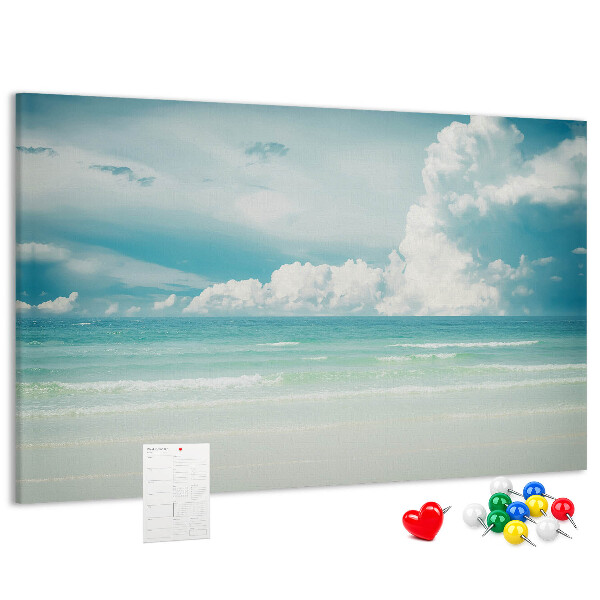 Kork-Pinnwand mit Motiv Ruhige See unter blauem Himmel