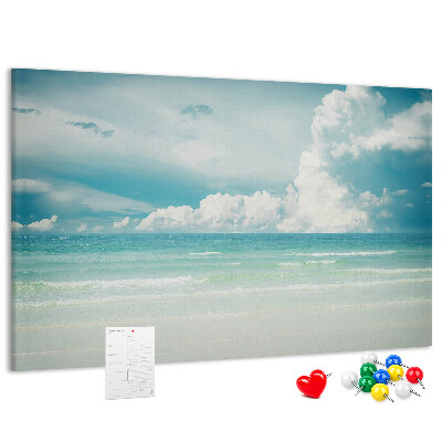Kork-Pinnwand mit Motiv Ruhige See unter blauem Himmel
