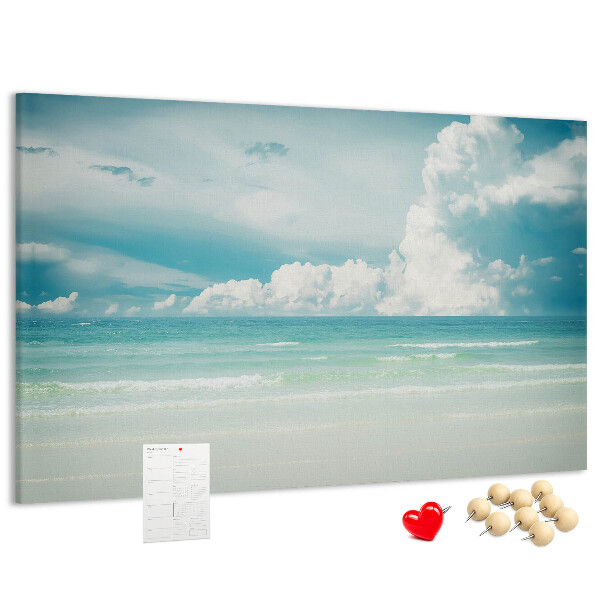 Kork-Pinnwand mit Motiv Ruhige See unter blauem Himmel