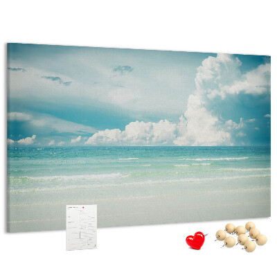 Kork-Pinnwand mit Motiv Ruhige See unter blauem Himmel