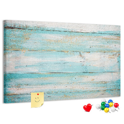 Holzbrett mit Korkrückwand in Blautönen