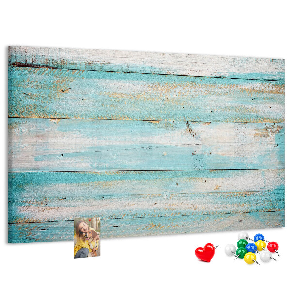 Holzbrett mit Korkrückwand in Blautönen