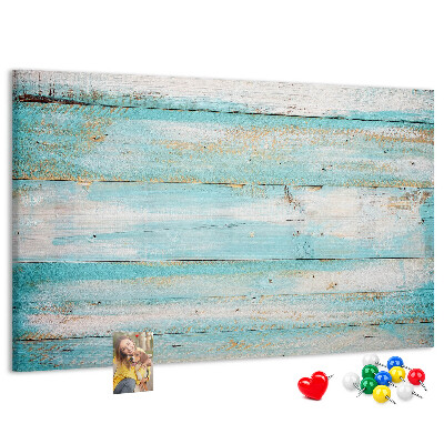 Holzbrett mit Korkrückwand in Blautönen