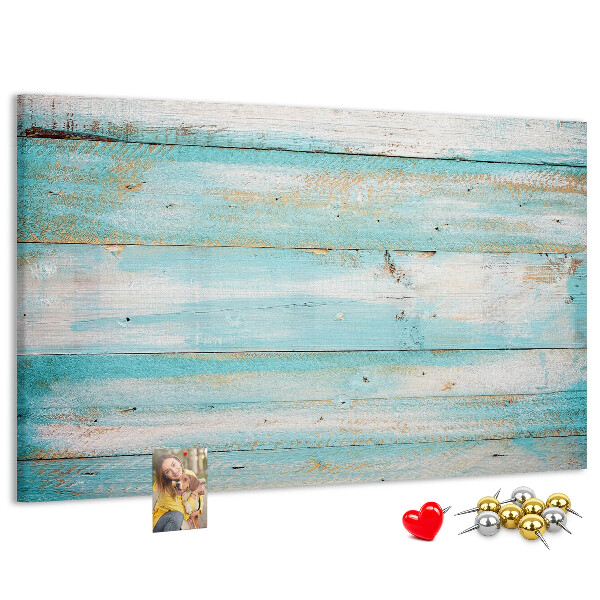 Holzbrett mit Korkrückwand in Blautönen