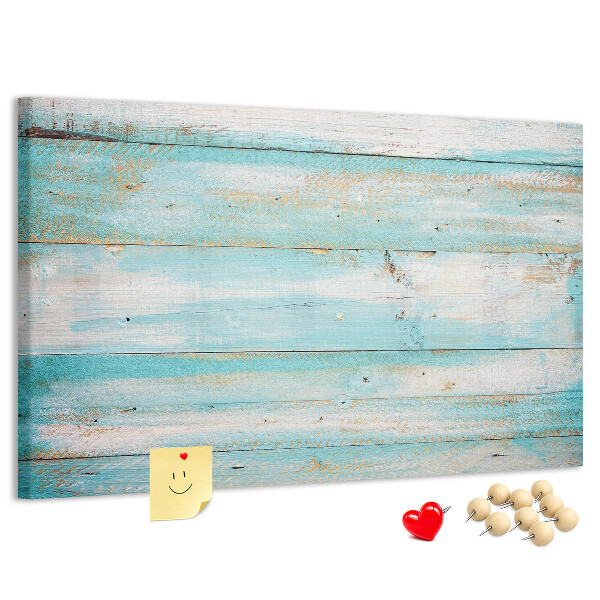 Holzbrett mit Korkrückwand in Blautönen