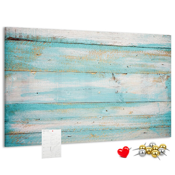 Holzbrett mit Korkrückwand in Blautönen