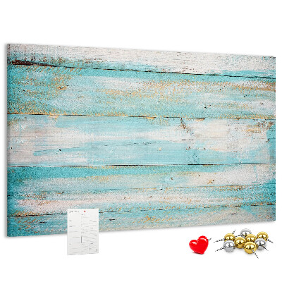Holzbrett mit Korkrückwand in Blautönen