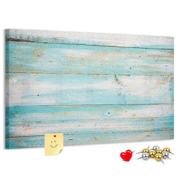 Holzbrett mit Korkrückwand in Blautönen