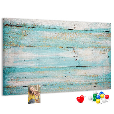 Holzbrett mit Korkrückwand in Blautönen
