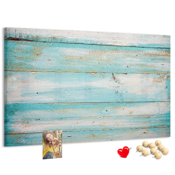 Holzbrett mit Korkrückwand in Blautönen