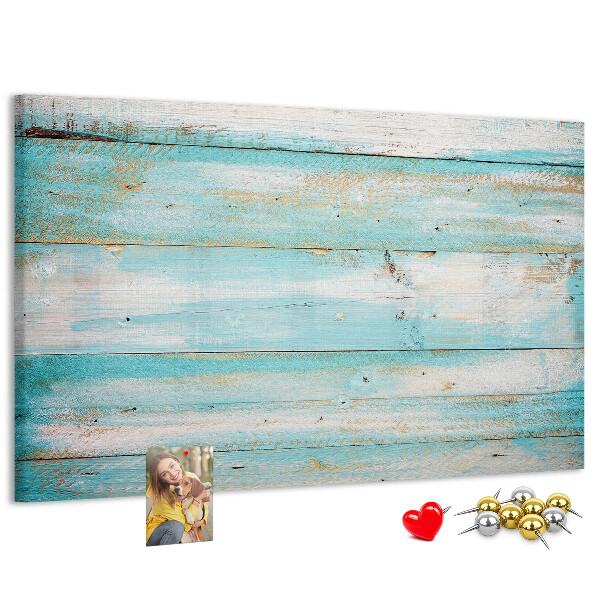 Holzbrett mit Korkrückwand in Blautönen