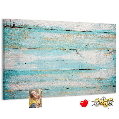 Holzbrett mit Korkrückwand in Blautönen