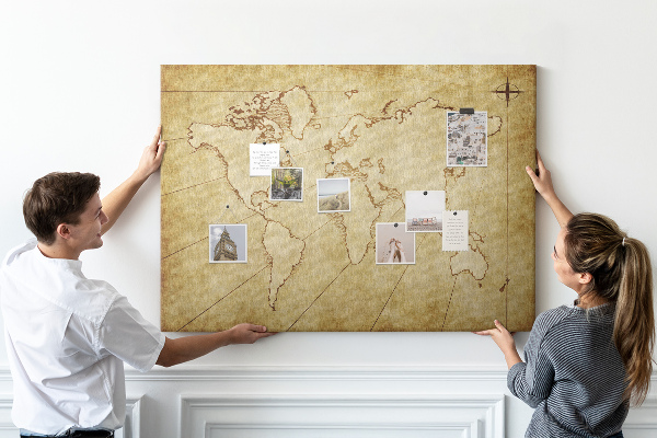Korkbild antike Weltkarte mit Kontinenten