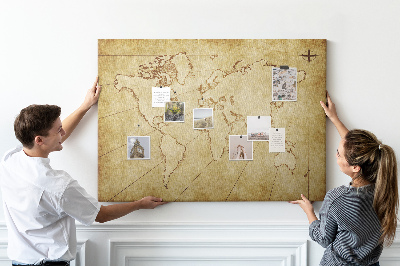 Korkbild antike Weltkarte mit Kontinenten