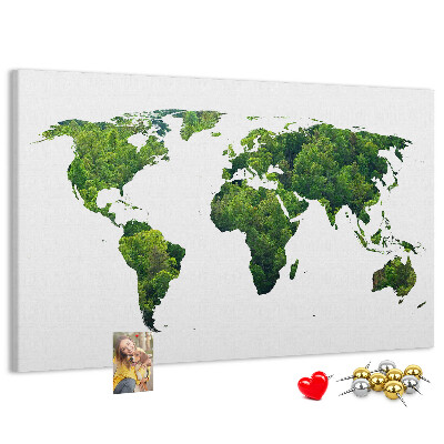 Grüne Weltkarte mit Vegetation mit Korkrückwand