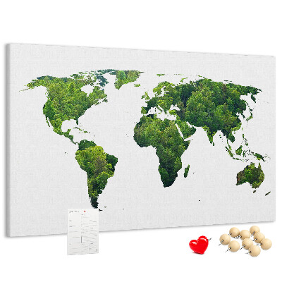 Grüne Weltkarte mit Vegetation mit Korkrückwand