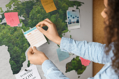 Grüne Weltkarte mit Vegetation mit Korkrückwand