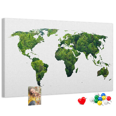 Grüne Weltkarte mit Vegetation mit Korkrückwand