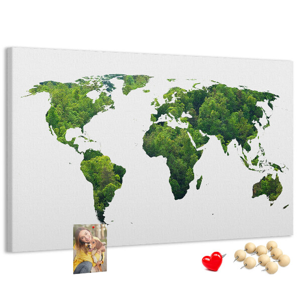 Grüne Weltkarte mit Vegetation mit Korkrückwand