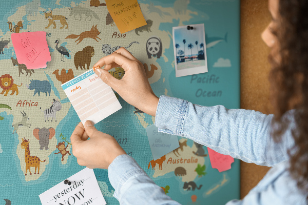 Korktafel Weltkarte mit Wildtieren