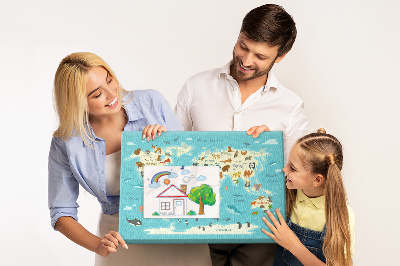 Korktafel Weltkarte mit Wildtieren