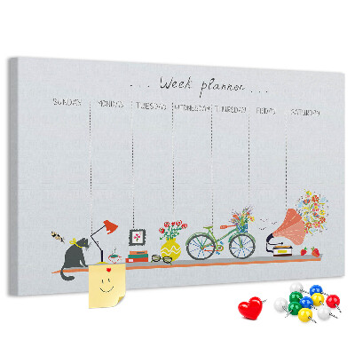 Korktafel farbenfroher Wochenplaner mit Büromotiven