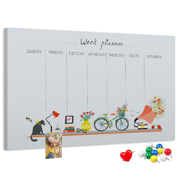 Korktafel farbenfroher Wochenplaner mit Büromotiven