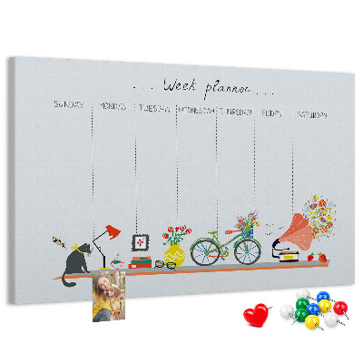Korktafel farbenfroher Wochenplaner mit Büromotiven