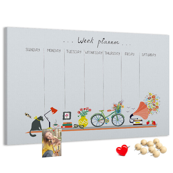 Korktafel farbenfroher Wochenplaner mit Büromotiven