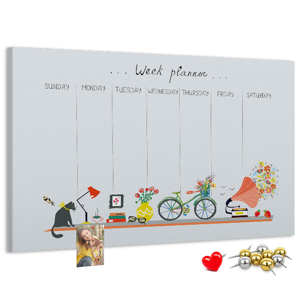 Korktafel farbenfroher Wochenplaner mit Büromotiven