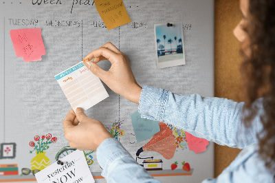 Korktafel farbenfroher Wochenplaner mit Büromotiven