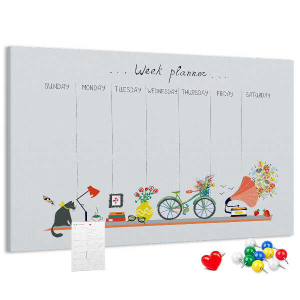 Korktafel farbenfroher Wochenplaner mit Büromotiven