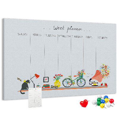 Korktafel farbenfroher Wochenplaner mit Büromotiven