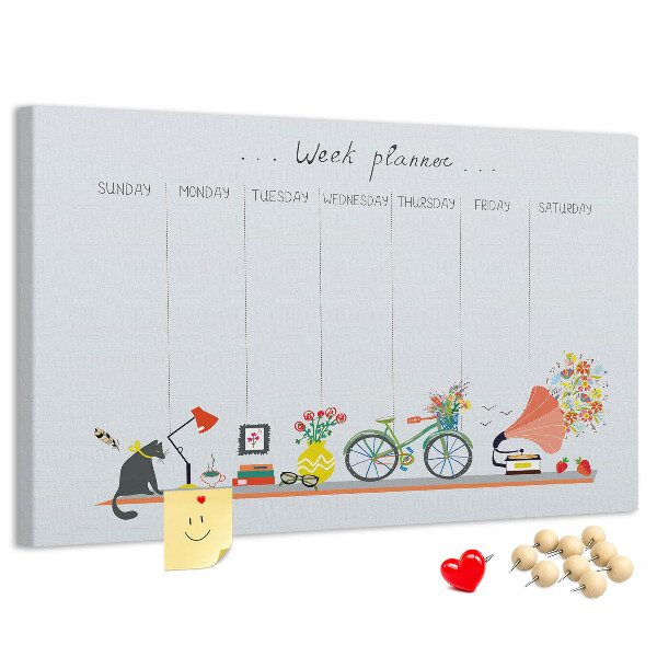 Korktafel farbenfroher Wochenplaner mit Büromotiven