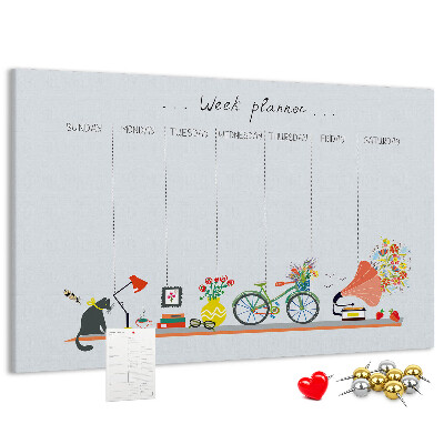 Korktafel farbenfroher Wochenplaner mit Büromotiven